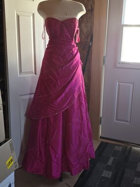 May Queen Beaded Hot Pink Strapless Evening Dress Size 14